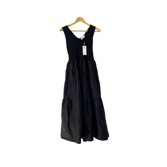 Jason Wu NWT Black V-Neck‎ Bodice Tiered Prairie Midi Dress - Picture 4 of 16
